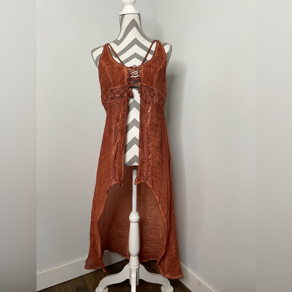 gimmicks by BKE Burnt Orange Lace-Up High-Low Tank